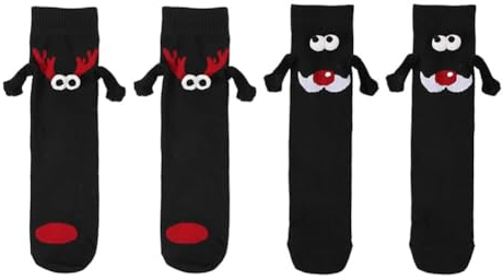 LUCKKY 2 Paar Hand in Hand Christmas Socks, Lustige Magnetische Weihnachten Socken, Weihnachten Händchen Halten Socken, 3D Puppen Paare Weihnachtssocken, Neuartige Freundschaftssocken (D)