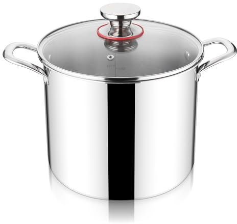 Herogo Suppentopf, dreilagiger Kochtopf aus 18/10 Edelstahl mit Aluminiumkern, 12 Quart, Silber, mit Deckel, für Induktion, Gas, Elektroherd
