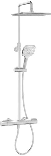 Jacob Delafon - Colonne de Douche Thermostatique EMMA - Pomme de tête carrée 28cm - Douchette carrée 3 Jets - 33,4x131,5x53,6 cm - Finition Chrome - E46808-CP