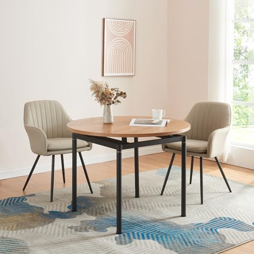 [en.casa] Esstisch Hemnes für 4 Personen Ø100 cm Esszimmertisch runde Tischplatte Küchentisch Stahlbeine Eiche-Optik