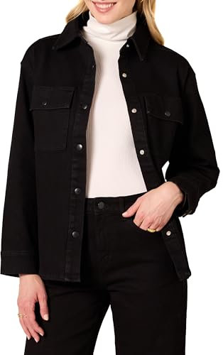 Amazon Essentials Women's Oversized-Fit Heavyweight Denim Shirt Jacket, Black, L