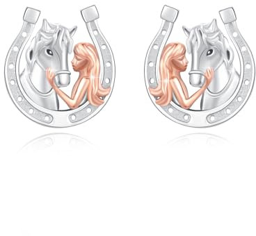 ABIGY Pferde Ohrringe Hufeisen Ohrstecker 925 Sterling Silber Glückspferd und Mädchen Ohrstecker Umarmung Pferd Ohrstecker Tier Ohrringe Pferd Schmuck Geschenk für Damen Mädchen