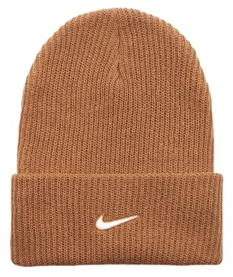 Nike Solo Swoosh Beanie-Mütze für Erwachsene, Unisex, gesticktes Logo, gestrickt, Braun/Weiß, braun