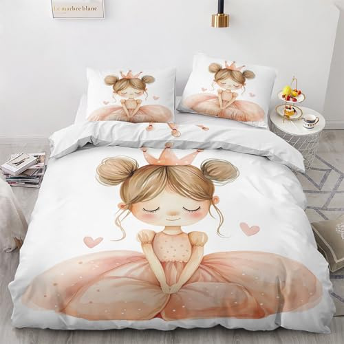 GEDAEUBA Prinzessin Bettwäsche 135x200 - Süße Mädchen Bettbezug 135 x 200 2er Set, Wendebettwäsche und Kissenbezug 80x80, Weiche & Angenehme Mikrofaser Bettwäsche-Sets mit Reißverschluss