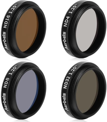 1.25 Inch Moon Filter for Telescope, Neutral Density Filter Kit ND4 ND8 ND16 ND32, Reduces Moon Glare and Enhances Lunar Crater Details,Prevent Image Overexposure, 1.25 Telescope Eyepieces Accessory