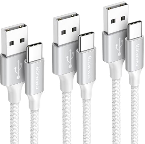 Baiwwa Cable USB C [1M+1.5M+3M, Lot de 3], Résistant Câble USB vers USB C Charge Rapide 3,1A Cordon pour Samsung Galaxy S24 S23 S22 S20 Plus, PS5 Controller, Switch, Tablett -Blanc