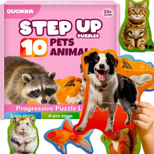 QUOKKA Spielzeug Puzzle Ab 2 3 Jahre - Haustiere Spiele ab 3-5 Jahre - 8 Realistische Tierformen - 40 Große Teile Geschenk Für Junge und Mädchen