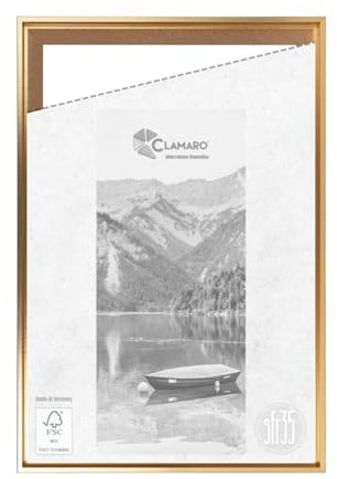 CLAMARO 'SFR35' Schattenfugenrahmen für 50x70 cm Keilrahmen | Gold | MDF-Holz Bilderrahmen für Keilrahmen Leinwände inkl. Aufhänger und Montagematerial