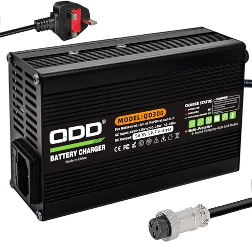 58.8V 5A Battery Charger For 14S 51.8V Lithium Battery Pack with Cooling Fan Output GX16-3pin 1+ 3- Connector