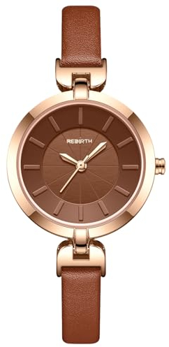 OIDEA Damen Armbanduhr Schmal Lederarmband: Braun Retro Uhren Analog Quarz Elegant Uhr Damenuhr Armband aus echt Leder Geschenk für Frauen Freundin Schwester