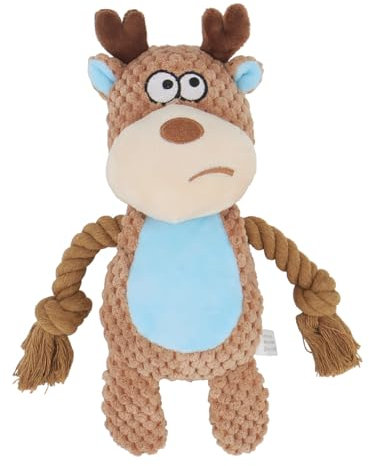 TONYFY Hundespielzeug, Hund Quietschspielzeug mit Knitterpapier, Plüschtier Hund Plüsch Kauspielzeug, Baumwollseil interaktives Spielzeug für Welpen, kleine, mittlere Hunde (Kamelfarbener Elch)