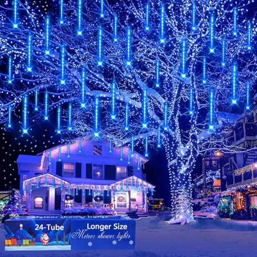 Weihnachtsdekoration für den Außenbereich, 24 Röhren (entspricht 3 Sets mit 30,5 cm 8 Röhren), Meteorschauer, Schnee, Eiszapfen, Weihnachtsbeleuchtung für den Außenbereich, für Baum, Halloween,
