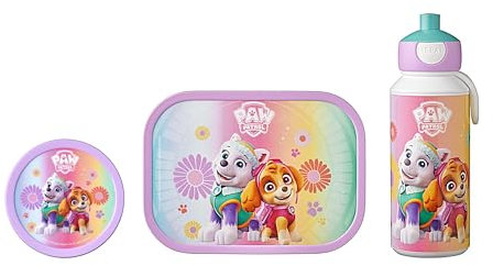 Mepal | Campus Lunchset | Fruchtbox, Bentobox & Trinkflasche | Spülmaschinenfest & BPA-frei | 300, 400 & 750 ml | Mit Fächern, Gabel & Clip-Verschluss | Perfekt für Mahlzeiten | Paw Patrol Girls