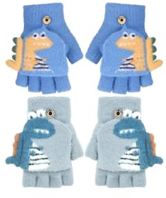 2 Paar Kinder Handschuhe Halbfinger Fingerlos Strickhandschuhe mit Klappe Winter Kinderhandschuhe Warme Winterhandschuhe Herbst Winter Handschuhe mit Flip Top für Kinder Mädchen 2-6 Jahre