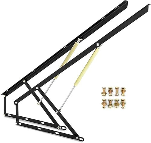 2Pcs Pneumatic Storage Bed Lift Mechanism, Black/White Lift Up Storage Bed Frame Hinge Set, Hydraulic Bed Lift Mechanisms Gas Spring Strut for Sofa Bed Box Storage Space Saving(Black,110cm/3.6ft)