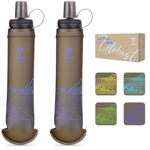 UTOBEST Soft Water Bottle 500ml - 2 Pack TPU Collapsible Soft Flask - Leakproof, Foldable,42mm Opening, BPA Free, Easy to Clean, Handheld Running Water Bottle for Hiking Cycling Climbing Marathon