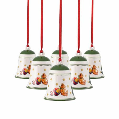 Villeroy & Boch - My Christmas Tree, Glocke Spielzeug 6er Set, Anhänger 5,5 x 5,5 x 6,5cm, Weihnachtlicher Baumschmuck, Porzellan, Grün, 14-8622-6850