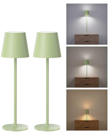 JACKYLED Tischlampe Kabellos, 3 Höhen Verstellbar, 5000mAh Akku Tischleuchte, LED Dimmbar in 3 Farben, Touch Steuerung, Stabil & Tragbar für Esstisch, Schlafzimmer, Outdoor (2er-pack)