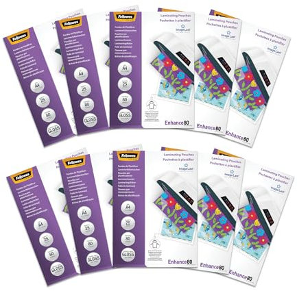 Fellowes Pochettes De Plastification A4, Pack De 250 Feuilles (25pk x 10), 160 Microns (2 x 80 Microns), A4 Technologie ImageLast, Finition Brillante Aspect Haute Qualité Pour Photos Et Affiches