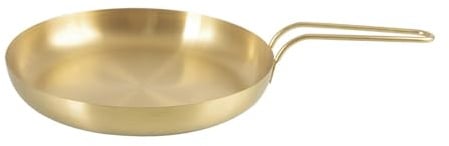 perfk Bratpfanne aus Edelstahl, Flacher Boden, Metallpfanne, Eierpfanne, antihaftbeschichtete Kochpfanne, Schale mit Griff, M with Gold Handle