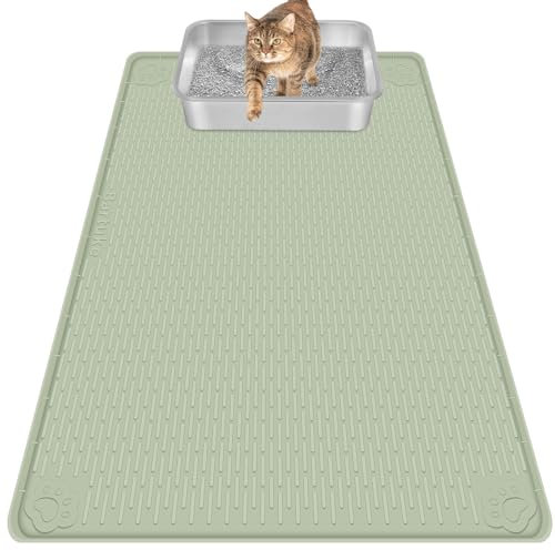 Bartuke Tapis Litiere Chat, tapis de Litière pour Chat en Silicone Extra Grande 40 x 28 Doux pour les pattes du chat, Facile à nettoyer (Vert)