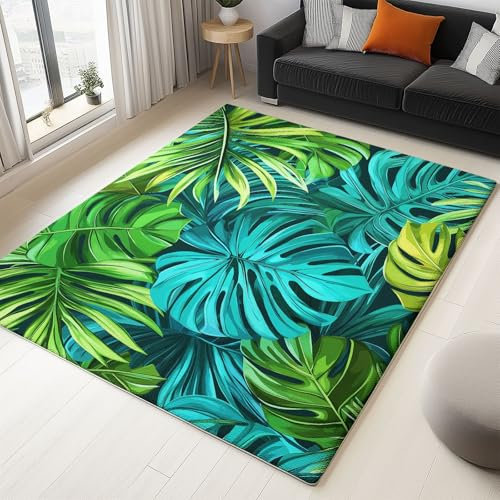 Genérico 180 X 240 Cm Alfombra Salon Grandes Planta Tropical Monstera Alfombra Pelo Corto Antideslizante Interior, Fácil De Limpiar para Dormitorio Comedor Verde