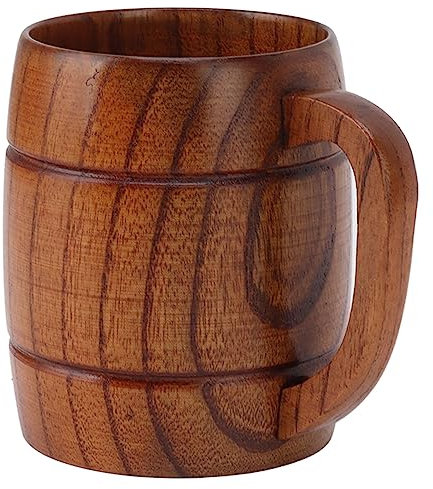 Ejoyous Chasse de Bière en Bois, 300 Ml de Jug de Bière en Bois avec Poignée en Verre à Bière Tasse de Bière en Bois Tasse de Boissons à boire.
