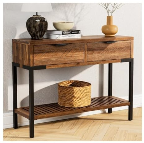Vickyliou Entrance Table， Console d'entrée Moderne - Banc étroit avec étagère de Rangement, décoration Murale de Style campagnard,Console Table with Storage