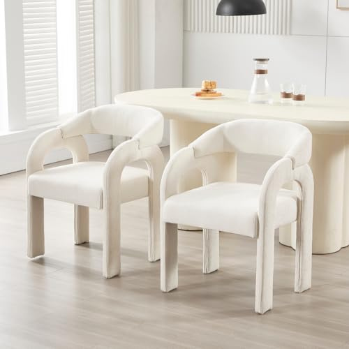 DAYALANE Esszimmerstühle 2er Set, Küchenstuhl Modern,Weiß | Polsterstuhl aus Chenille, mit Armlehne & Geschwungener Rückenlehne, Stühle für Esszimmer & Wohnzimmer