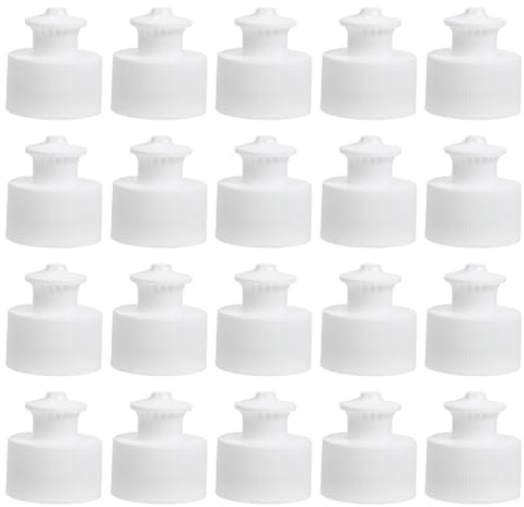 GALPADA 20Pcs Push Pull Replacement Caps 28mm Reusable Sports Water Bottle Lids Leakproof PE Plastic Top Tops Portable Sealing Accessories For Running Cycling Hiking Gym Workouts White