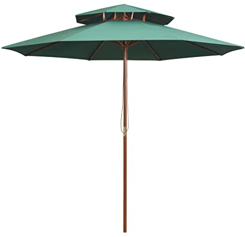 Parasol avec aération - 270 x 270 cm - Mât en bois vert - Protection UV - Pour jardin, terrasse, extérieur - Parasol carré