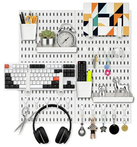 Cioquli Stecktafel Kombinationsset 4er Stecktafeln 30 x 30 cm, 23 Zubehör | Modulare Lochwand, Stecktafel Wand Organizer, Einfache Installation, Lochplatte für Zuhause, Büro, Garage, Bastelraum-Weiß