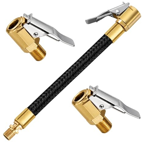 3PCS Bike Pump Adaptor, Tyre Inflator Adaptor, 2PCS 8mm Brass Tyre Valve Air Pump Clip and 1PCS 30cm Tyres Pump Hose,Quick Release Tyre Inflator Adaptor,Tire Inflation Hose Adapter for Car, Bike