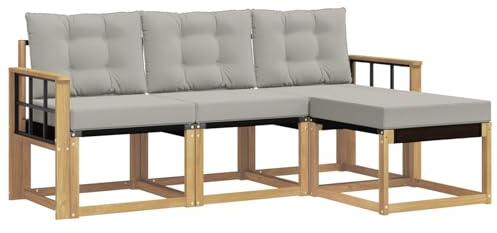 vidaXL Outdoor-Sofagarnitur mit Kissen 4 pcs Weiß und Hellgrau, Garten-Sofa, modernes Lounge-Set für draußen, haltbar, gemütliche Terrasse-Sitze für jeden Anlass