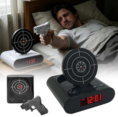 Zielwecker mit Pistole - Pistolen-Schieß-Wecker Zielschuss-Spiel für Schlafzimmer, 2027 Neues Interaktives Weckspiel, Personalisiertes LED-Display, Kreative Uhren für Zuhause, Büro und schwere