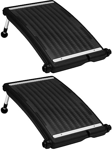 Mangloder - Riscaldamento solare curvo per piscina, 2 pezzi, 72,5 x 46 cm, per piscine fuori terra, vasca idromassaggio, spa, giardino e uso esterno, nero con gambe regolabili