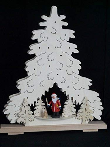 Rudolphs Schatzkiste Schwibbogen Tanne mit Weihnachtsmann und Beleuchtung BxHxT 36x43x7cm NEU Lichterbogen Fensterbogen Spitzbogen Erzgebirge Seiffen Weihnachten Licht Holz Dekoration Beleuchtung