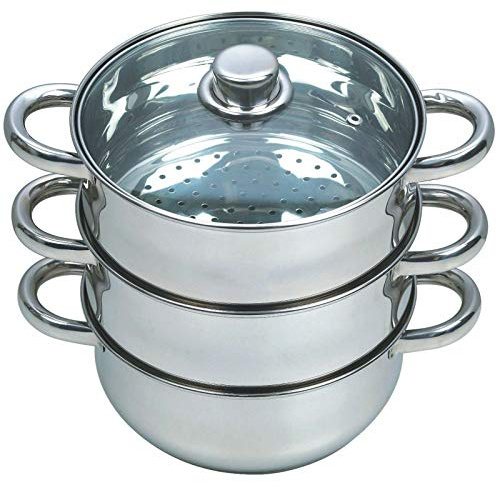 RHP Steamer Steamer Steamer 25 cm Manty Cooker Vegetable/Potato Steamer Stainless Steel with Glass Lid Dishwasher Safe Produktname