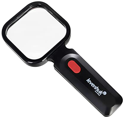 Levenhuk Zeno Read ZR10 Leichte Schwarze Handlupe mit LED-Licht, Einstellbarem Neigungswinkel und 2- / 6-Facher Vergrößerung