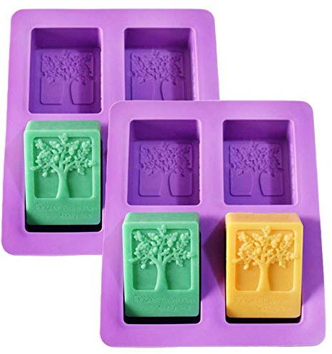 2Pcs 4-Cavity Rectangle Tree of Life Silicone Soap Bar Molds Tree Shaped Square Soap Mold Arts Crafts Chocolate Cake Molding Soap Making Tools