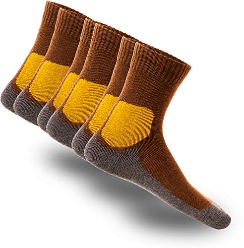 gipfelsport Wandersocken Herren & Damen, Outdoor Trekkingsocken | Hiking Socks, Wanderstrümpfe aus Merinowolle | Trekking Socken für Wandern mit extra Polster | Größe 45-47 I Braun, Dick I 3x Paar