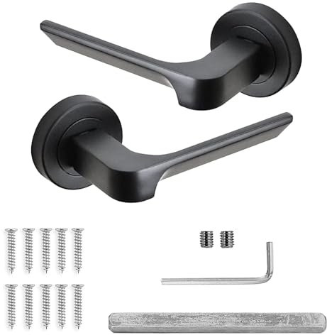 Decoranddecor Black Interior Door Handles, Black Door Handles Internal Sets, Door Handle Set, Matt Black Door Handles Internal - Mirage Range (1 Pair of Door Handle)