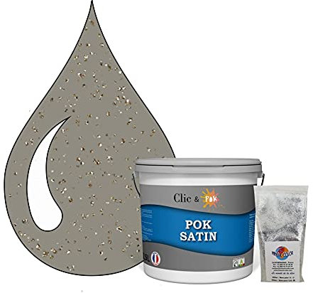 POK PAILLETTE : Peinture de Finition Acrylique Effet Pailleté Murs Intérieurs 2,5L - Taupe Grisée