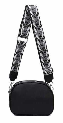 ITALYSHOP24 OBC Damen Tasche Crossbody Umhängetasche Bodybag Schultertasche Metallic Handytasche Crossover Damentasche Schmucktasche Handtasche Reise Kunst-Leder Schwarz