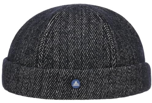 HAMMABURG Dark Herringbone Dockermütze Herren Mütze mit Baumwolle Innenfutter aus 100% Baumwolle Herbst Winter dunkelblau XL (60-61 cm)