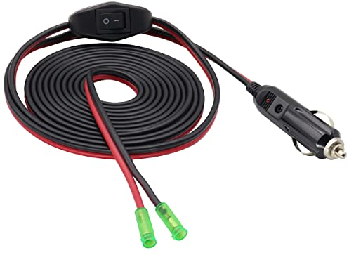 AAOTOKK 12V Zigarettenanzünder Stecker Kabel mit LED Licht,16AWG und 10A Ersatz Zigarettenanzünder Stecker Adapter mit Sicherung auf 4mm Schnittstellenleitung mit Schalter(3Meter/10Fuß Leads)