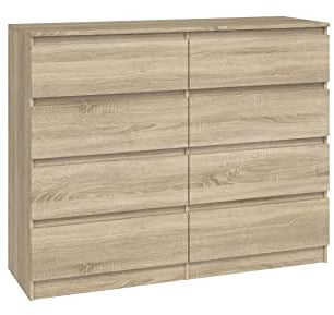 CDF Kommode Eiche Sonoma mit 8 Schubladen 40 cm Tief Komodenschrank Komode für Wohnzimmer Schlafzimmer Schubladenschrank Malm Kommode viel Stauraum Geeignet Organizer Kleidung 120cm Breite Modern Look