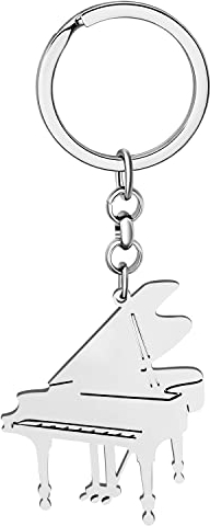 LONYOO Edelstahl Klavier Schlüsselanhänger Auto Schlüssel Handtasche Instrument Geschenke für Frauen Mädchen Musikliebhaber (Versilbert)