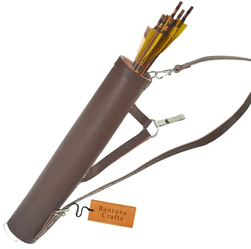 Bantoro Crafts Braunes Leder, Köcher traditionelles Leder, Bogenschießen-Köcher, Pfeilhalter, Taille/Hüfte, hängende Umhängetasche, Schießen, Jagd, Schultergurt, verstellbare Gürteltasche
