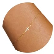 foyjoey 18K Gold Plated Tiny Sideways Cross Bracelets for Women Stack